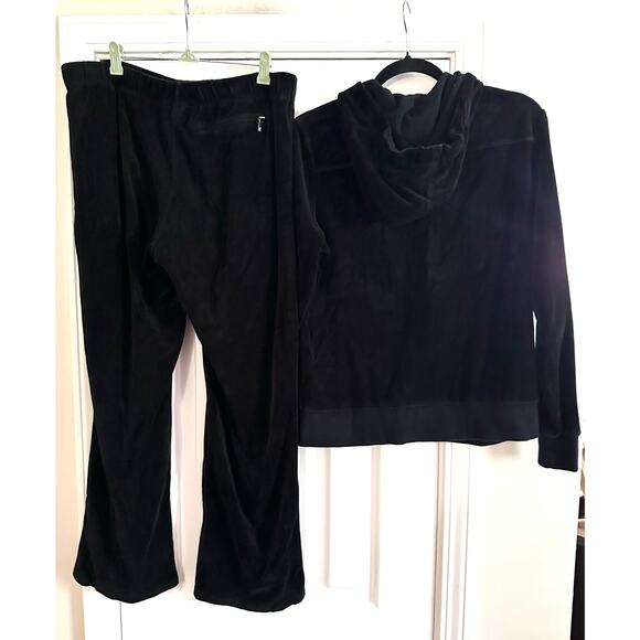 TORY BURCH Black Velour Terry Tracksuit Track Suit Lounge Set Jacket Pants Y2K M - Picture 2 of 5